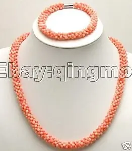 

18" Handwork weave Pink 10mm coral necklace & bracelet