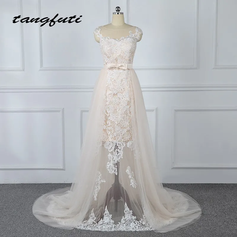 

Detachable Lace Wedding Dresses with Removable Skirt Tulle Champagne Wedding Gowns Wedding Bridal Bride Dress Weddingdress 2018