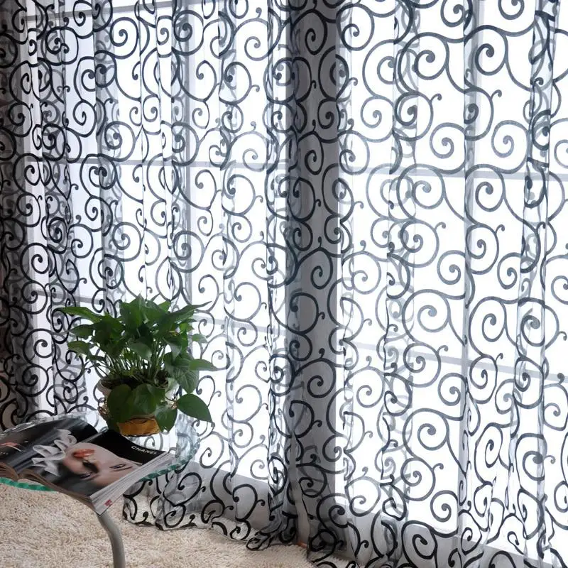 

Window Curtains 1M*2M Sheer Voile Tulle for Bedroom Living Room Balcony Kitchen Printed Tulip Pattern Sun-shading Curtain