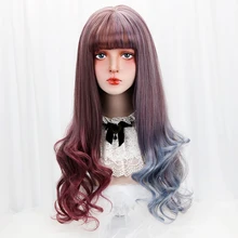 28 ''Длинные волны фиолетовый парик для косплея синий Омбре синтетические волосы косплей парики для женщин с челкой высокотемпературные волокна волос