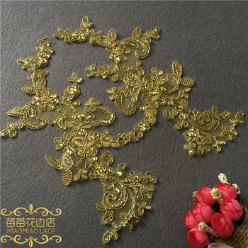 

Gold Thread Embroidery Sequin Lace Applique Handmade DIY Lace
