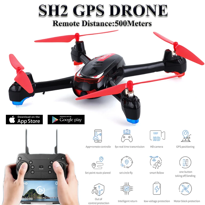 

SH2 Quadrocopter Dron GPS RC Drone With Camera HD 1080P Wide Angle FPV Quadcopter Circle Fly 500 Meters Follow Mode Helicopter