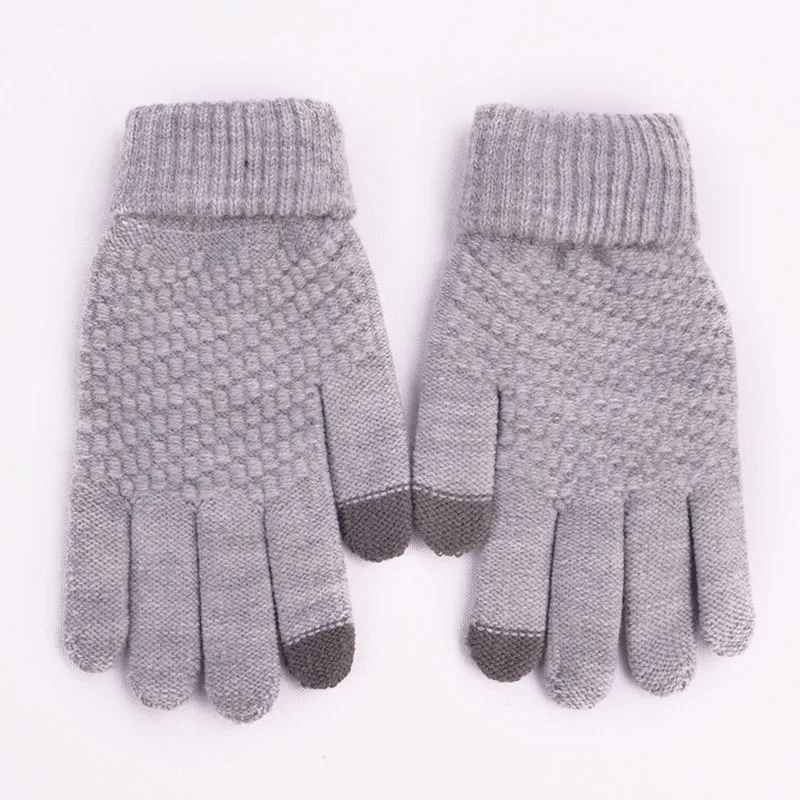 Зимние осенние мужские вязаные перчатки с сенсорным экраном, мужские утолщенные теплые шерстяные перчатки, Мужские рукавицы с полным пальцем