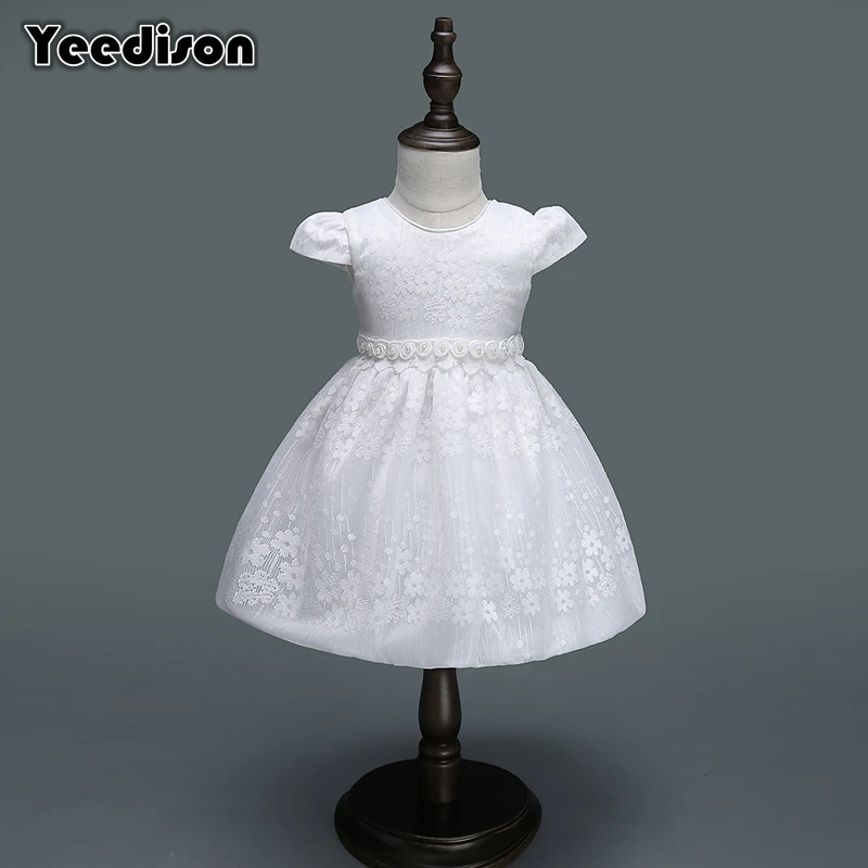 

2018 Baby Girl Dress Newborn White Flower Princess Wedding Christening Gown For Baby Girl 1 Year Birthday Party Infant Dresses
