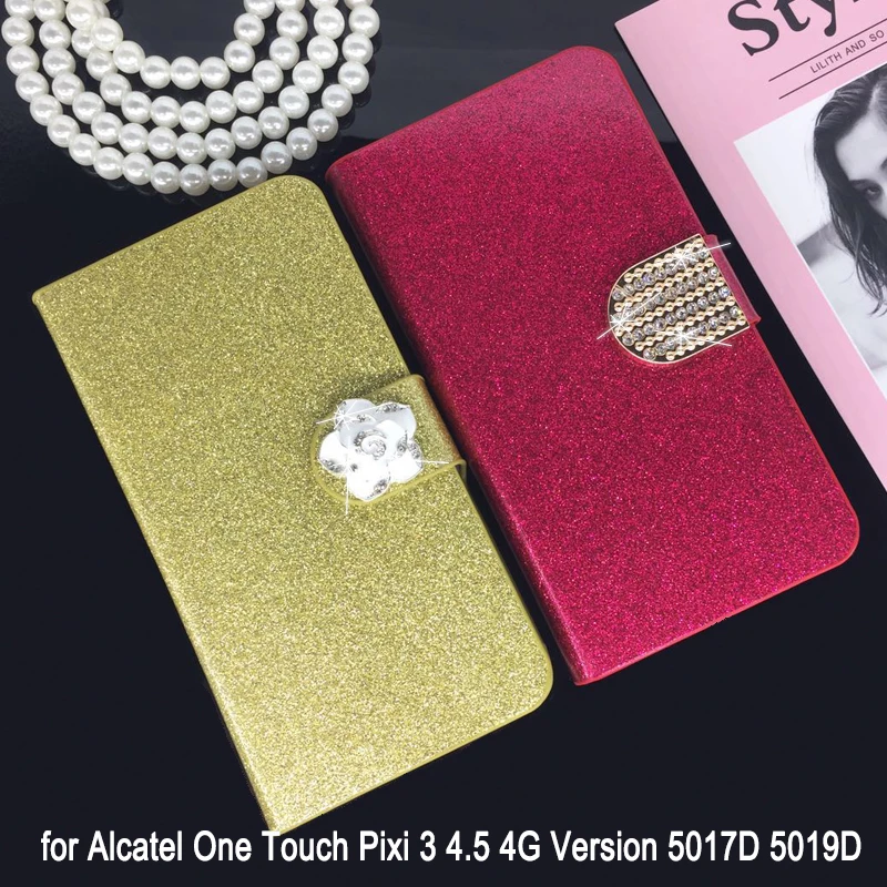 

Flip Phone Case Cover for Alcatel One Touch Pixi 3 4.5 4G Version 5017D 5019D 5019 Original Rhinestone Cases Bling Fundas