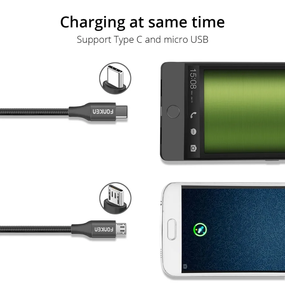 FONKEN 2 في 1 كابل يو اس بي نوع C المصغّر usb سريع كابل شحن 1 M متعددة الوظائف USB C النايلون جديلة ل شاحن هاتف محمول يعمل بنظام تشغيل أندرويد كابلات FONKEN 2 في 1 كابل يو اس بي نوع C المصغّر usb سريع كابل شحن 1 M متعددة الوظائف USB C النايلون جديلة ل شاحن هاتف محمول يعمل بنظام تشغيل أندرويد كابلات