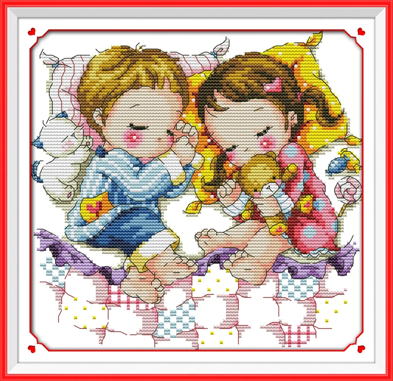 

Lovely sleeping positions cross stitch kit cartoon 11ct count print canvas stitches embroidery DIY handmade needlework plus
