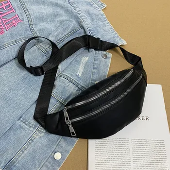 

waist bag High capacity Waterproof Unisex Fashion Double Zipper Bags Leather Shoulder Bags Crossbody Bag Chest Bags #25