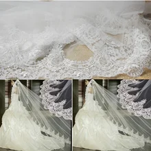 Королевский высокое качество 3 м Длинная фата невесты кружевное Элегантное свадебное Vies белого или бежевого цвета Цвет Свадебные аксессуары свадебная фата