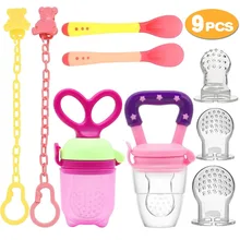 9 pçs bebê chupeta frutas alimentos leite mordedor colher de alimentação do bebê silicone nibbler alimentador crianças mamilo ferramenta alimentação mordida garrafa