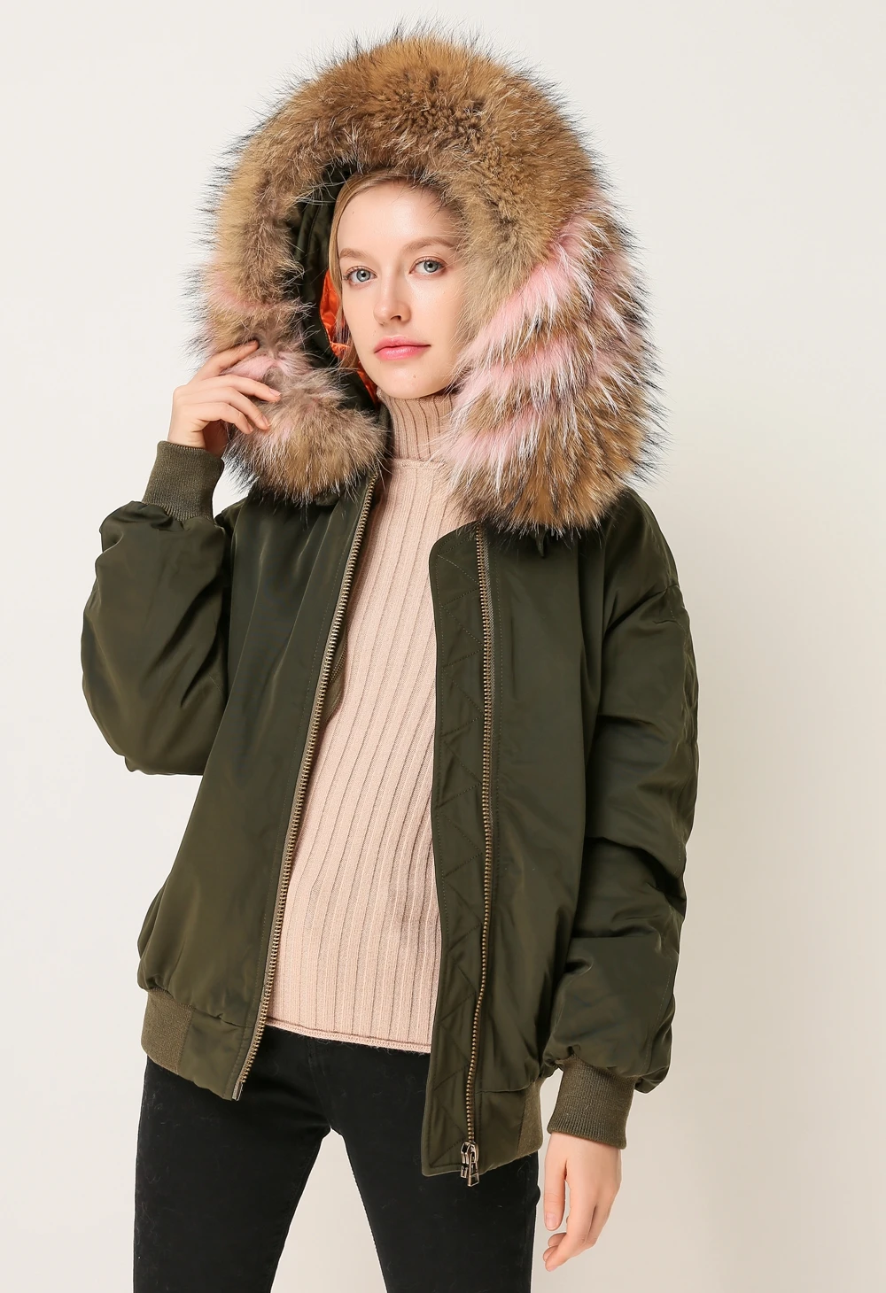 Розовый Java QC1876 Новое поступление F/W 2018 Модный женский зеленый пуховик с
