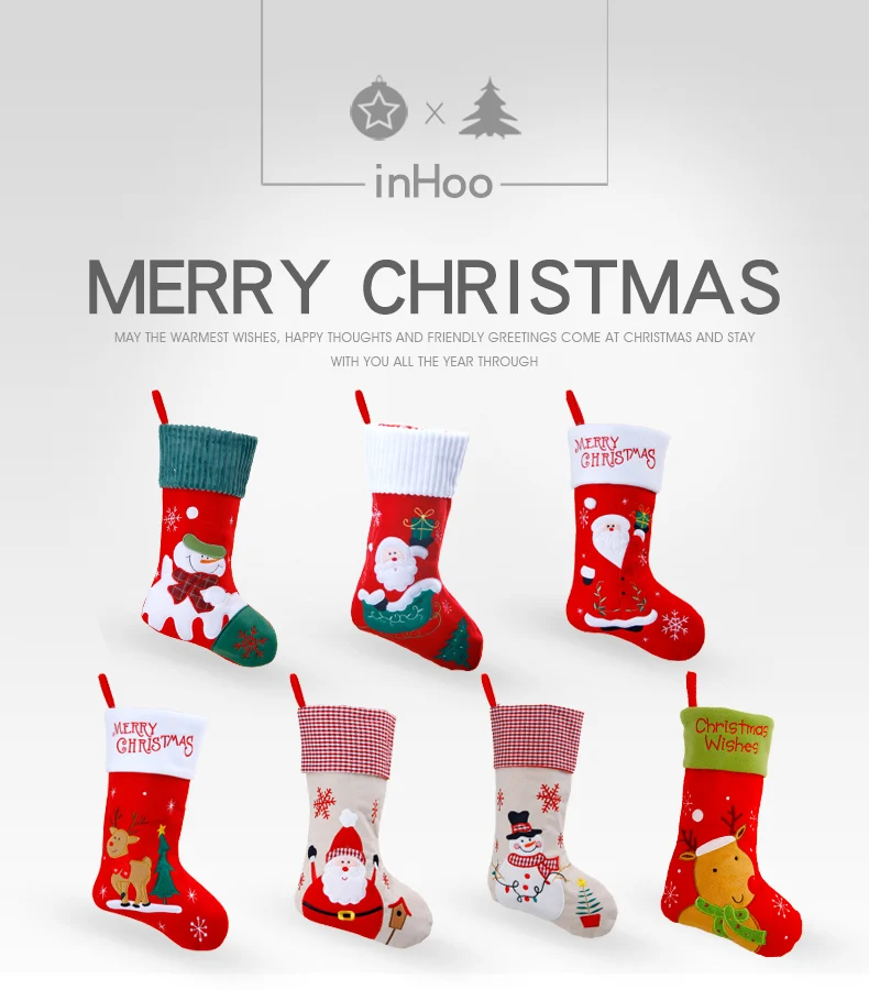 01 inhoo18 inch christmas stocking Christmas Decorations For Home hanging socks Santa Claus Candy Bag Christmas Gift bags Ornament