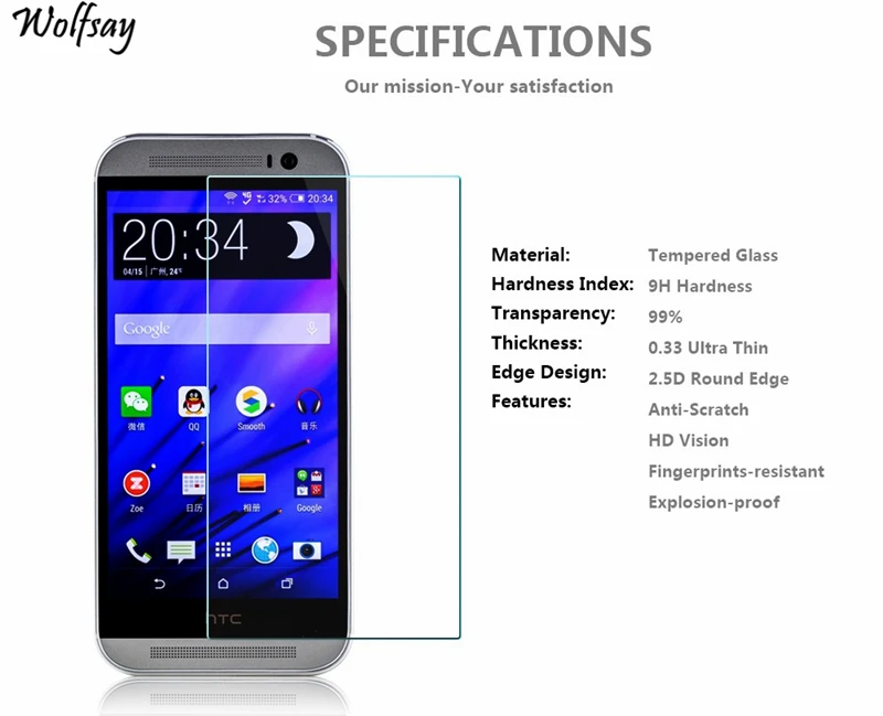 2 шт для стекла htc One M8 закаленное стекло для htc One M8 Защитная пленка для htc M8 защитная пленка M 8 Wolfsay