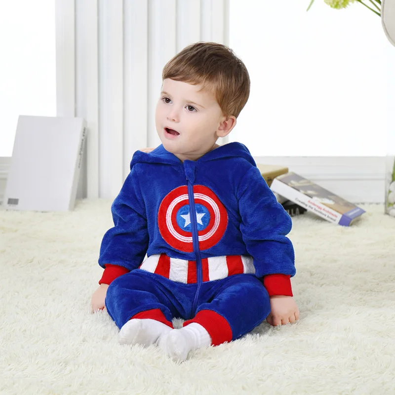 Детский комбинезон с изображением героя Америки, весенний фланелевый комбинезон из хлопка для детей 0-24 месяцев, одежда для малышей, RL7
