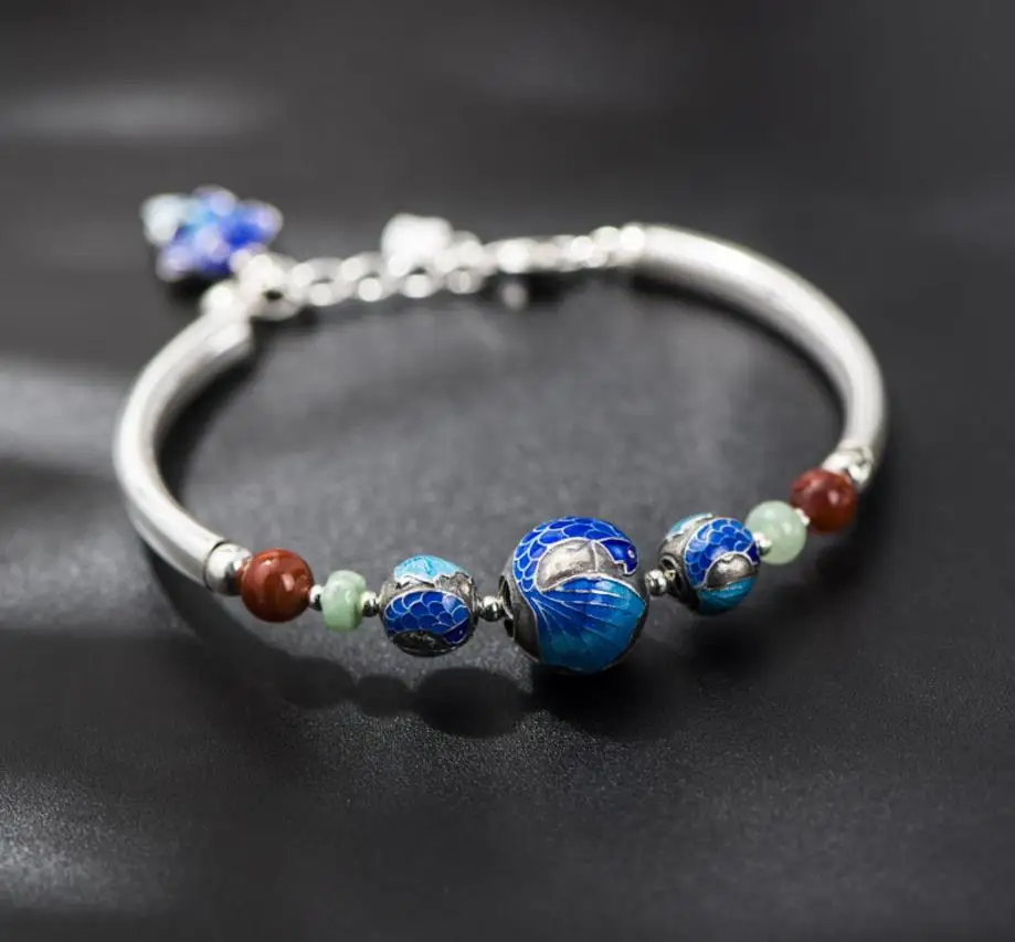 

Fashion Jewelry Hand Made 925 Solid Silver Natural Red stone cloisonne Woman Precious Stone Cute Romantic Bracelets