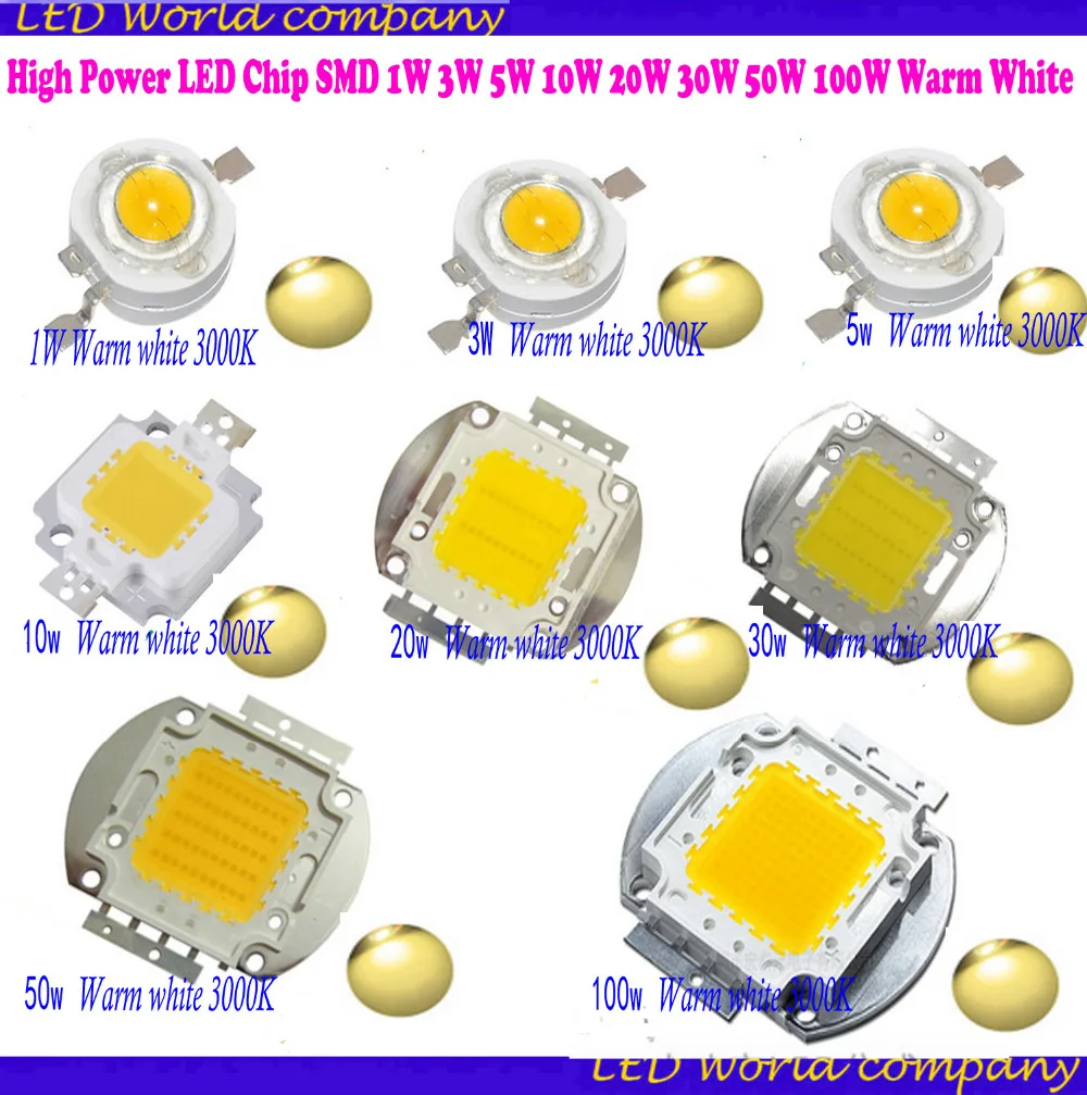

High Power warm white LED Chip High Power LED Chip SMD 3000-3500K 1W 3W 5W 10W 20W 30W 50W 100W Lamp Light Beads Diode