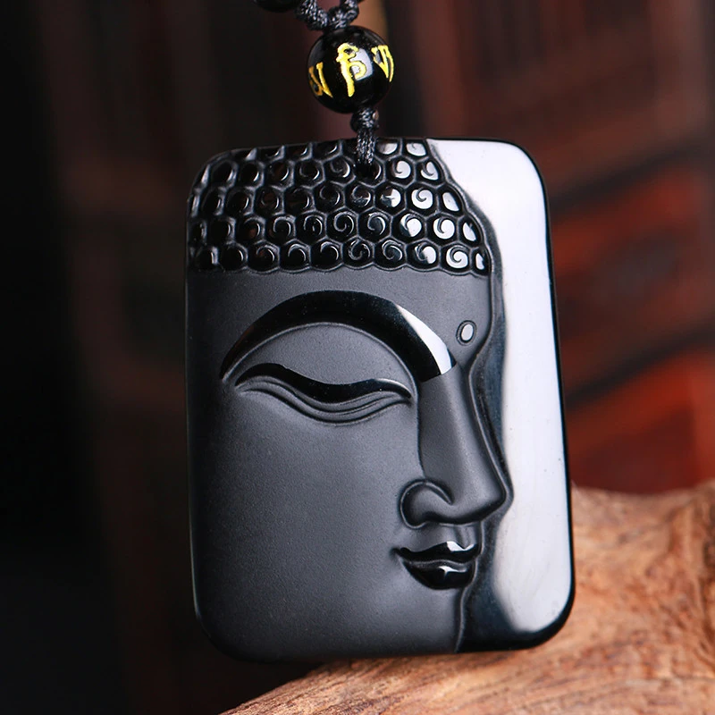 

Obsidian Buddha Pendant Necklace Prayer Meditation Beaded Chain Adjustable