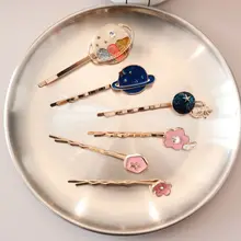 1 шт. Moon Planet заколки для волос для женщин розовый цветок металлический золотой цвет глазурь Шпилька Головные уборы Аксессуары Инструменты для укладки волос Новинка