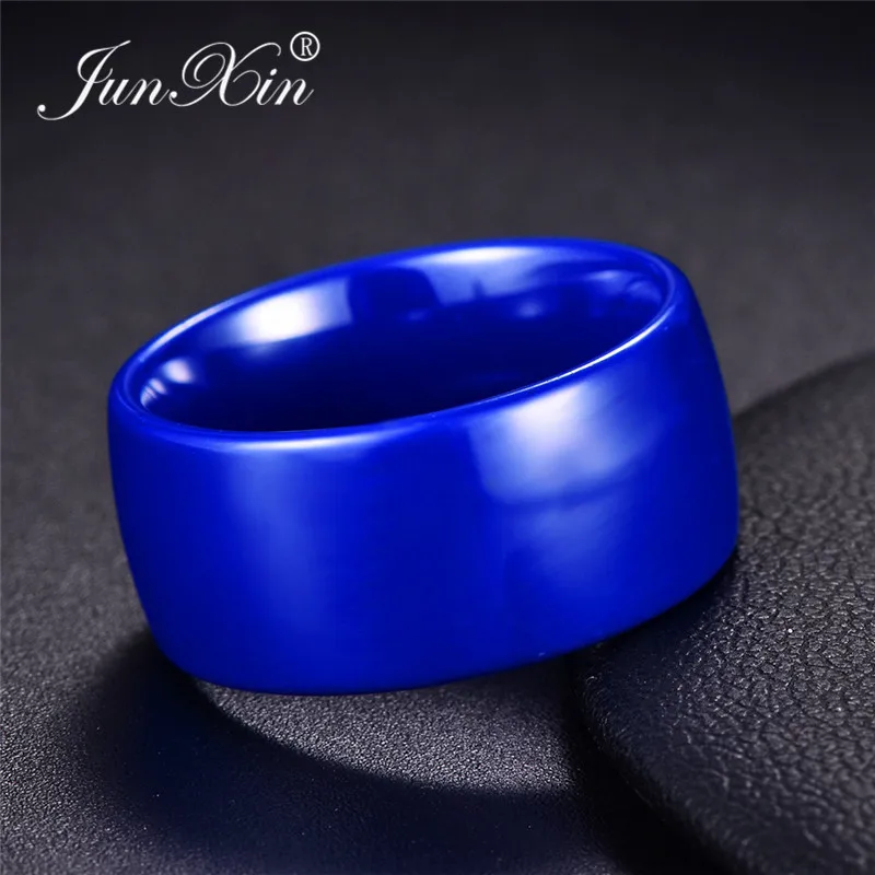 JUNXIN 2019 New Fashion Blue White Wide Ceramic Rings For Women Men Smooth Round Wedding Rings For Couples Minimalist Jewelry