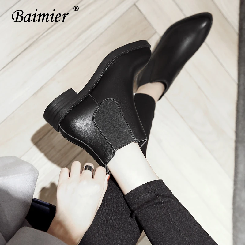 

Baimieir Winter Warm Plush Women Boots Low Heel Ankle Boots For Women Pointed Toe Women Chelsea Boots Street Style Shoes Woman