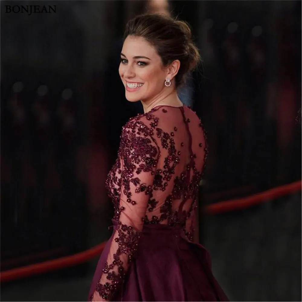 Women-Purple-Long-Sleeve-Evening-Gowns-Celebrity-Dress-Elegant-Formal-Long-Dresses-Satin-A-line-Evening_副本
