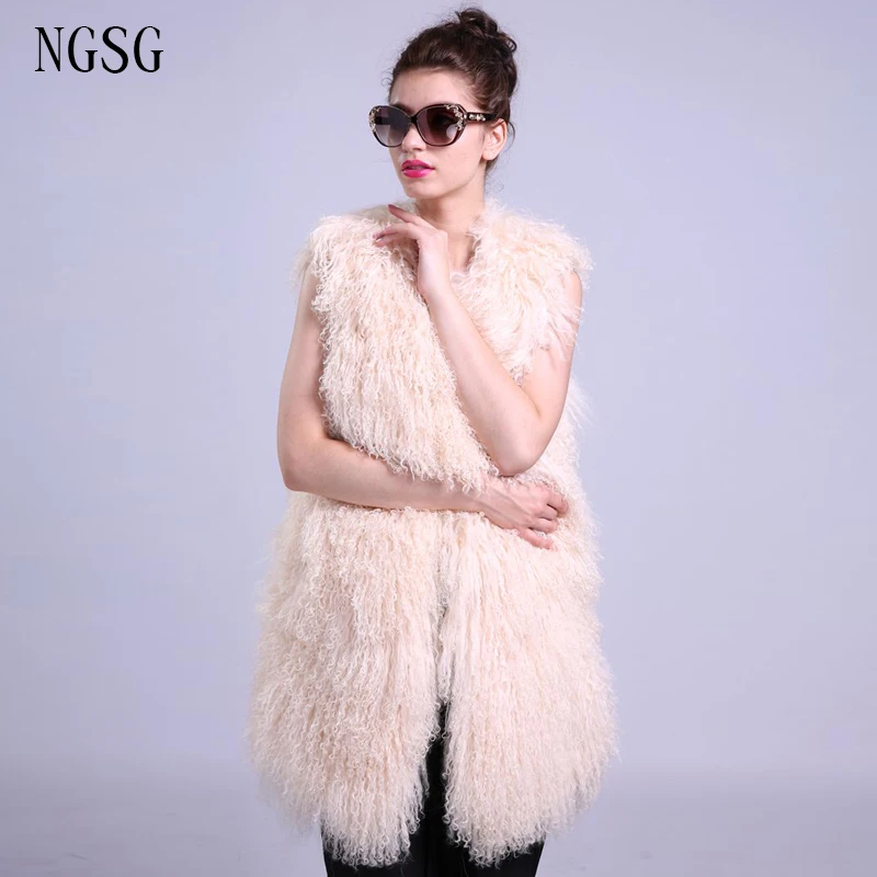 

Brand Women Vest Fur Sleeveless Vest Mongolia Sheep Material Plus Size Support Customized V-Neck Female Vest Slim ER4020-10