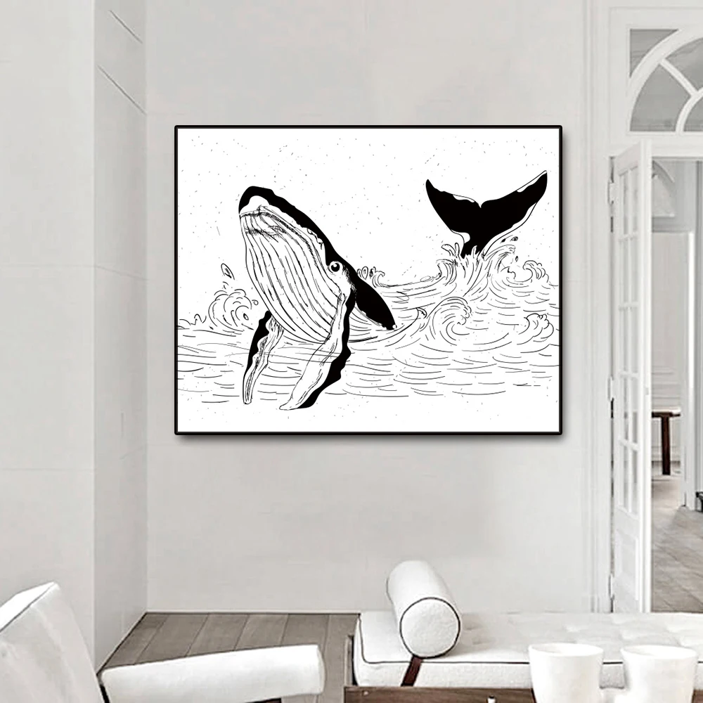 

Whale Animals Nordic Wall Art Posters and Print on Canvas Painting Calligraphy Decor Pictures for Living Room Bedroom Home Decor