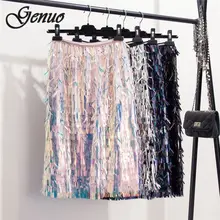 Новое поступление, осенне-зимняя юбка с блестками, модные, украшенные бисером, до колена, в стиле ампир, Сексуальные клубные Рождественские юбки