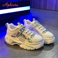 Aphixta New Platform Sneakers Ultra-light Trend Women Shoes Bling Explosions Thick-soled Lace-up High-heeled Ladies Shoes Woman