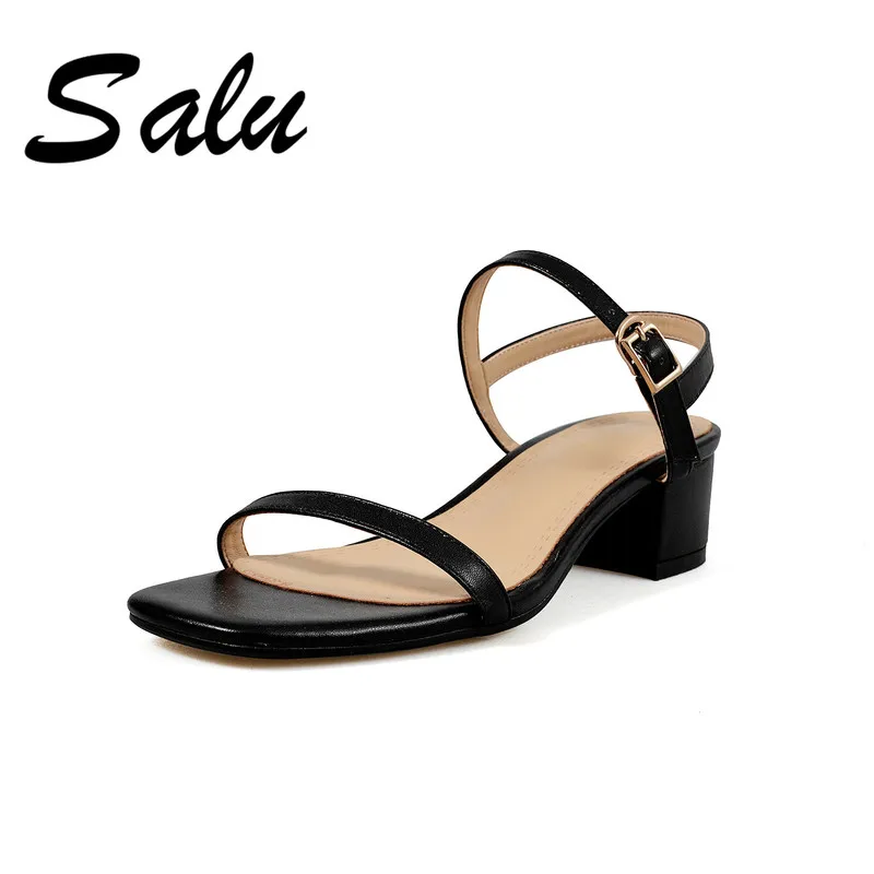 

Salu 2019 genuine leather women sandals high heel strange style heels pointed toe office ladies summer shoes woman sandals
