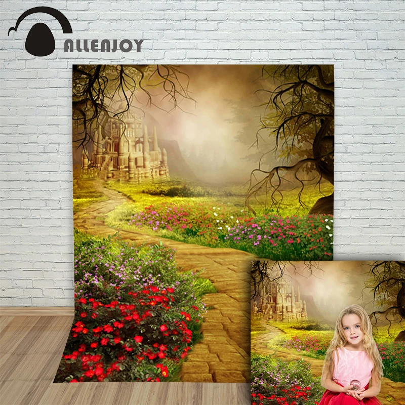 

Allenjoy Castle Photography backdrops spring princess flowers road fairy tale photo Background photocall photophone studio props