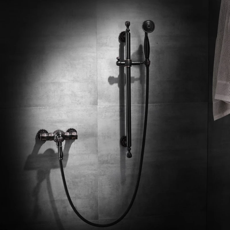 Высокое качество, модные Ванная комната черный смеситель для душа набор с душ бар смеситель для ванной набор горячей и холодной Медь Цвет