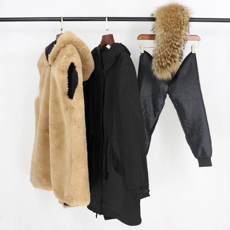 Водонепроницаемая длинная парка, зимняя куртка для женщин, пальто из натурального меха енота, капюшон с отделкой из искусственного меха, съемная уличная одежда