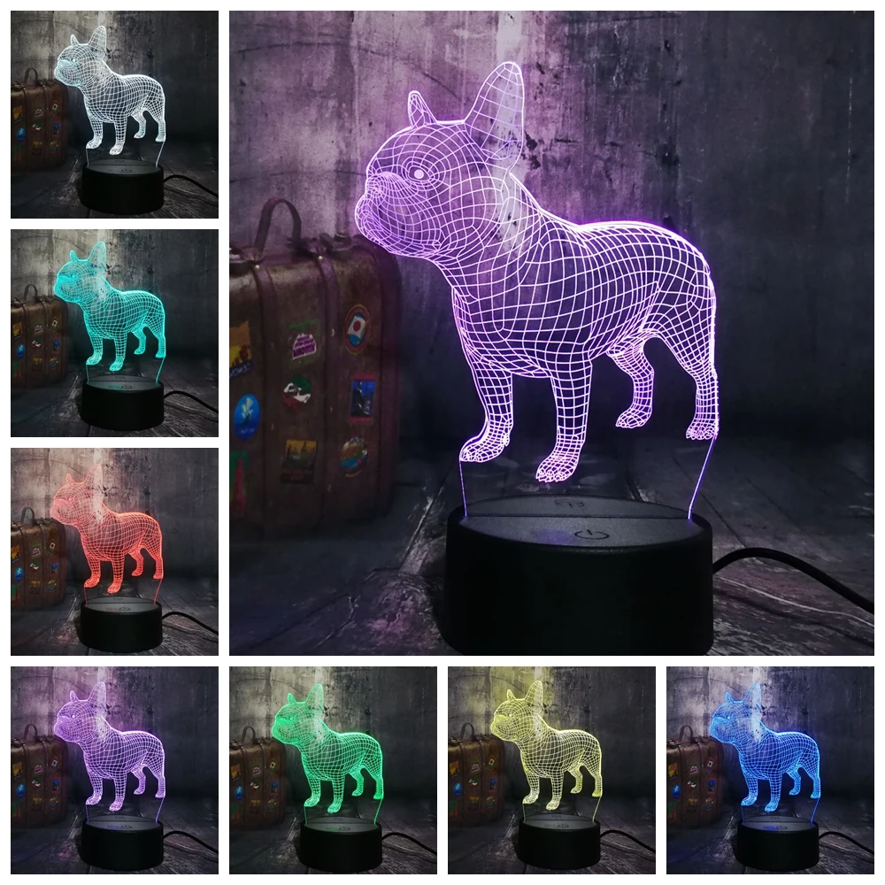  Amroe 3D LED Desk Lamp French Bulldog Cute Puppy RGB Night Light USB Desk Lamp Remote Control Home 