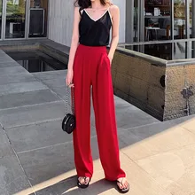 2 Two Piece Set Club Outfits V-neck Camisole Top + Red Wide-leg Pants Sexy Festival Party Summer Clothes Elegant for Women