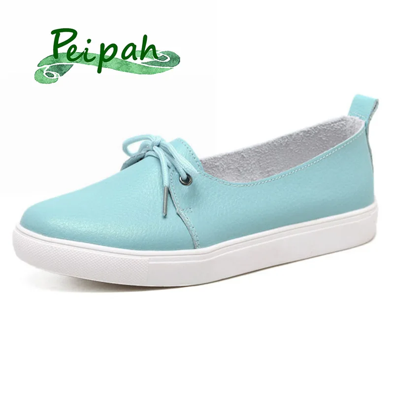 

PEIPAH 2019 New Solid Women Shoes Genuine Leather Women Flats Shoes Slip On Female Loafers Sewing Round Toe Single Shoes