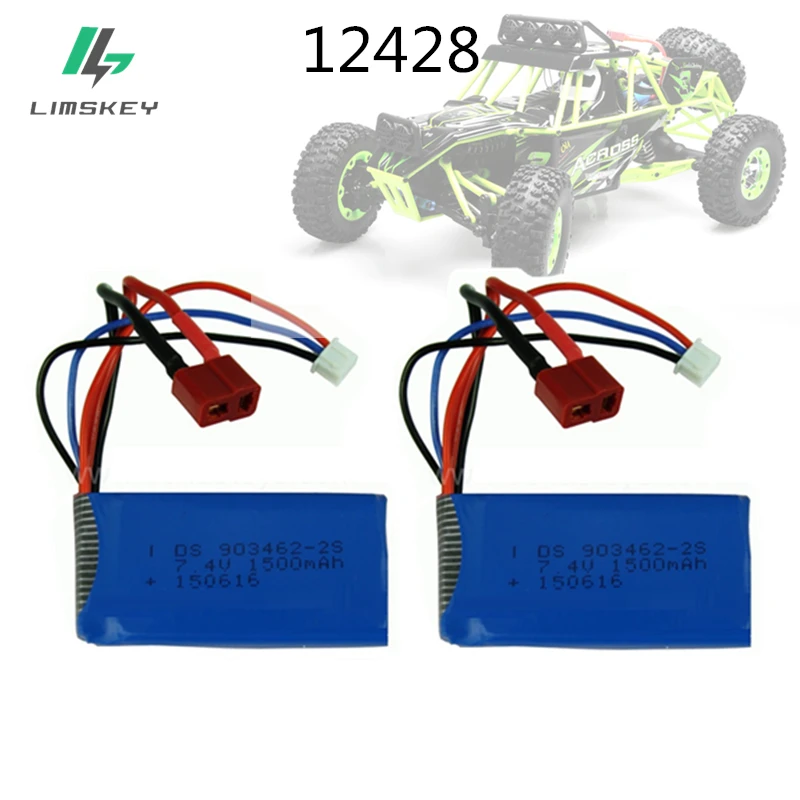 2 шт./компл. 7,4 V 1500mAh литий-полимерный Батарея 12423 12428 для Wltoys 12423 12428 гусеничный автомобиль Батарея 1500 мА/ч, 7,4 V литиевая Батарея 903462