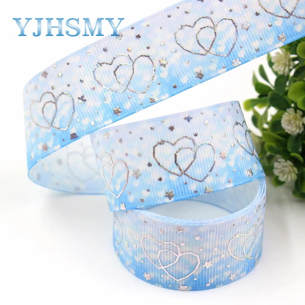 YJHSMY I-19326-787 25 мм 10 ярдов лазерный серебряный милый мультфильм любовь напечатаны корсажная лента DIY ручной работы головные уборы свадебный подарок обёрточная бумага