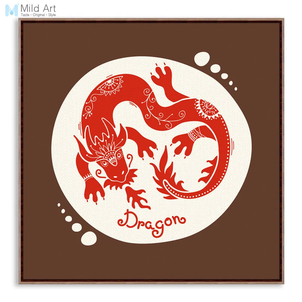 12 Chinese Traditional Zodiac Red Vintage Poster Print Retro Picture