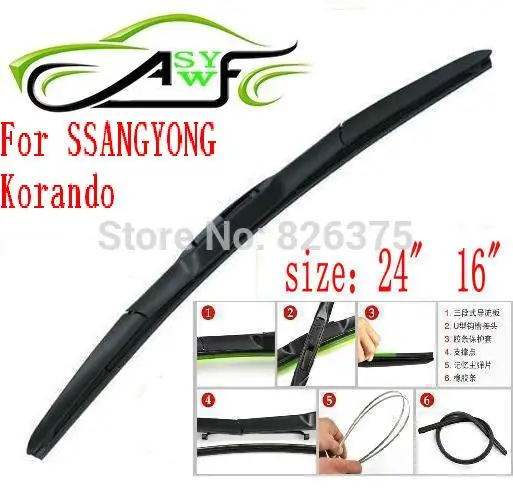 

Free shipping car wiper blade for SSANGYONG Korando Size 24" 16" Soft Rubber WindShield Wiper Blade 2pcs/PAIR deflector window