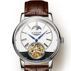KASSAW мужские часы Tourbillon полые автоматические механические часы Для мужчин кожаные модные деловые водонепроницаемые часы Relogio Masculino