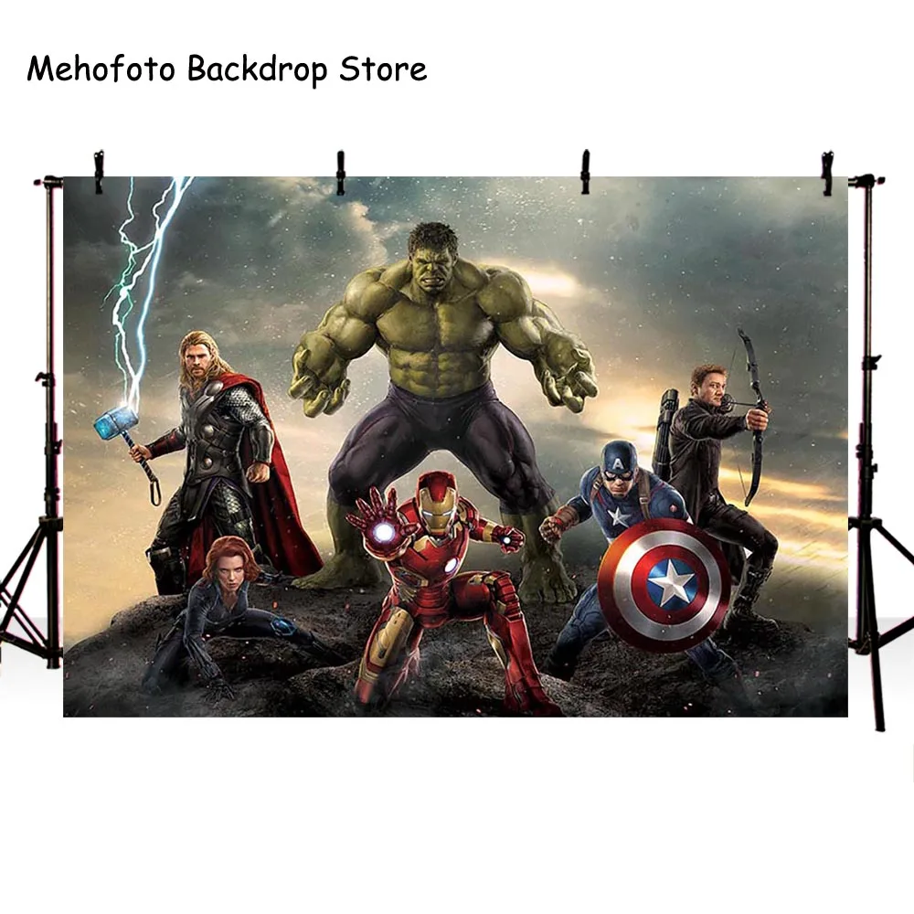 

Mehofoto Superhero Backdrops for Photography Avengers Iron Man Hulk Captain America Movie Character Photo Backgrounds lv-386