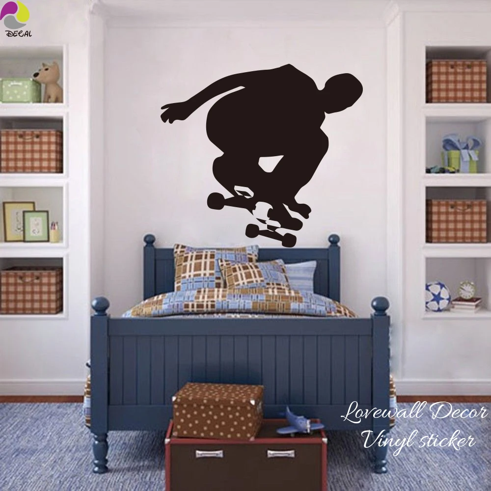 Skateboard Wall Sticker Bedroom Boy Room Skater Skating Sport Wall Decal Living Room Cut Vinyl Home Decor Easy Wall Art Mural