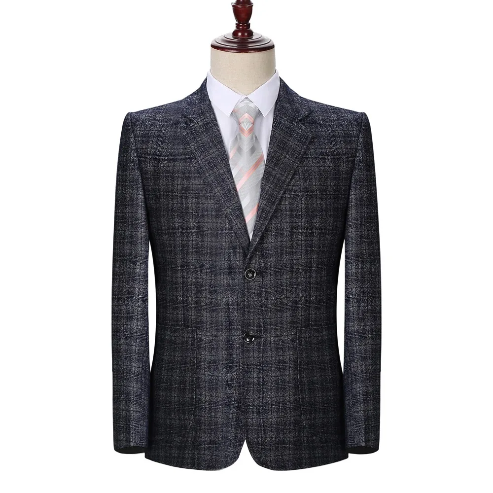 

WAEOLSA Man Plaid Blazer Blue Gray Jacket Suit Men Small Check Blazers Male Elegant Suit Coat Spring Autumn Garment For Men Coat