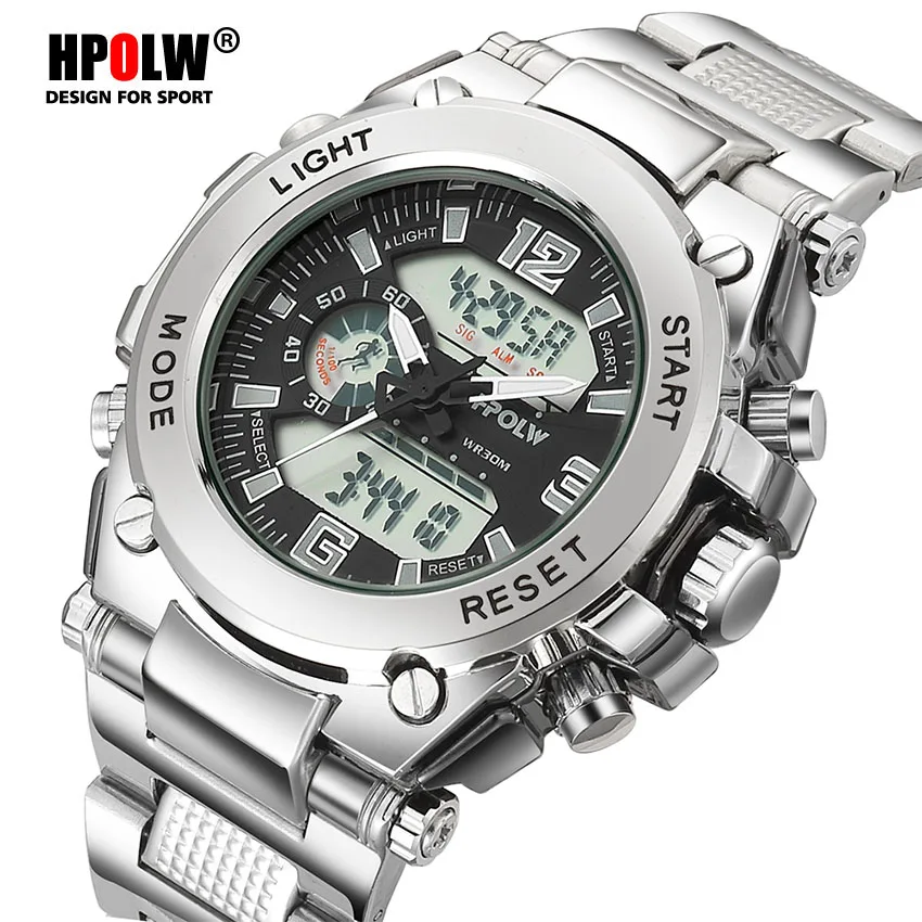 الرياضة الرجال المعصم الساعات LED الرقمية الكوارتز ساعة الفضة الأزياء للماء ووتش الأعلى العلامة التجارية الفاخرة كرونوغراف الذكور الساعات