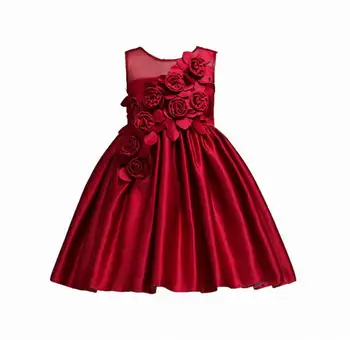 

Retail Boutique Children Girl Dress Stereo Flower Satin Party Perform Dress Girl Princess Dress Children Clothing 3-10Years E222