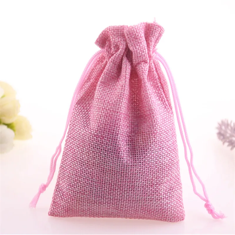 New Design High Quality Wholesale 20pcs/lot Pink Matrimonio Packaging Drawstring Jewelry Burlap Bags Jute Bags Christmas