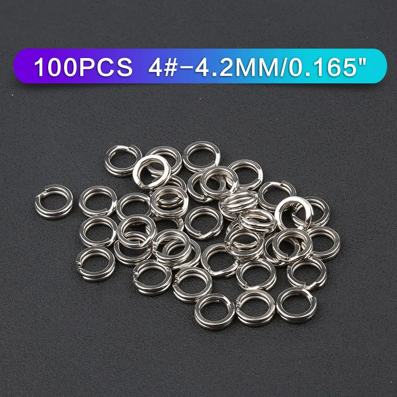 100pcs size4 Нержавеющая сталь Рыбалка Разделение кольца приманка твердых серебряное кольцо Петля для пустой воблер ящик для инструментов металлический брелок для ключей Разделение кольца 50/200 шт - Цвет: 100pcs size4