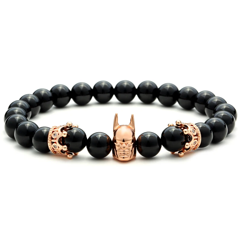 Mcllroy Men bracelets & bangles Crown Batman Natural Stone Beads Charm Bracelets for women pulsera hombres men jewelry Christmas