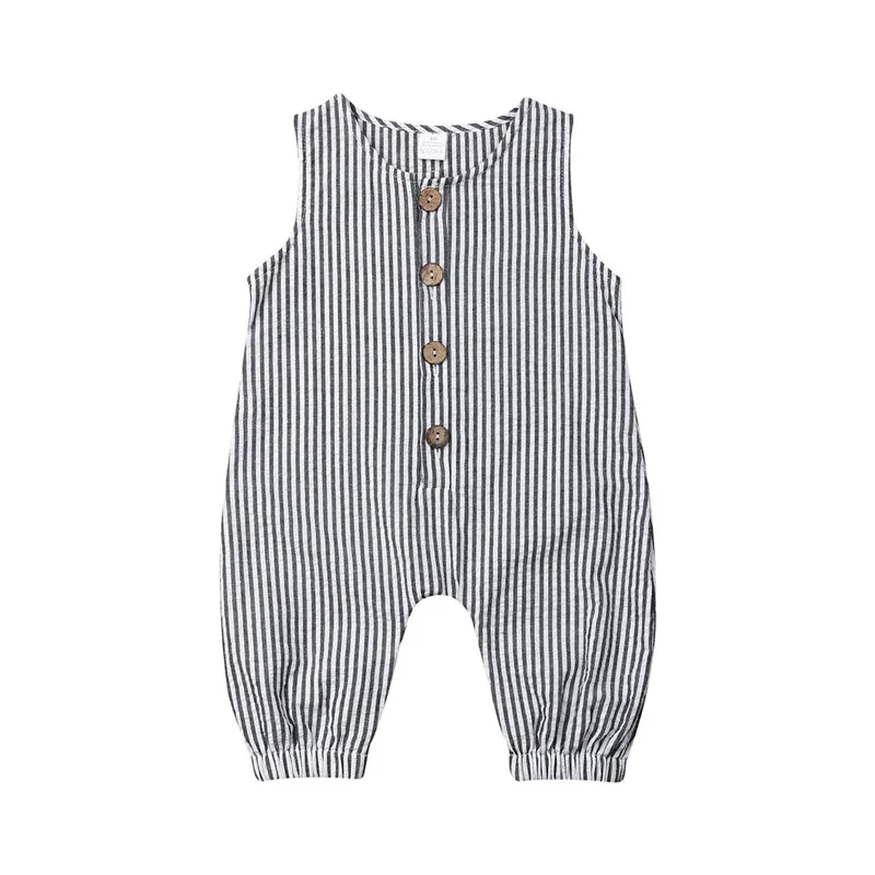 

Newborn Baby Boy Girl Sleeveless stripe button Romper crew neck Jumpsuit summer Sunsuit Outfit Clothes 0-18M